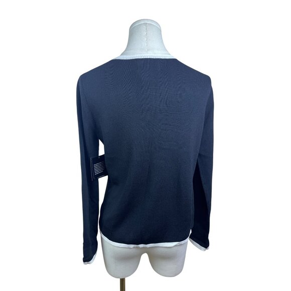 Sag Harbor Womens Black/White Knit Button Front Cardigan Sweater PM - New - Picture 3 of 7